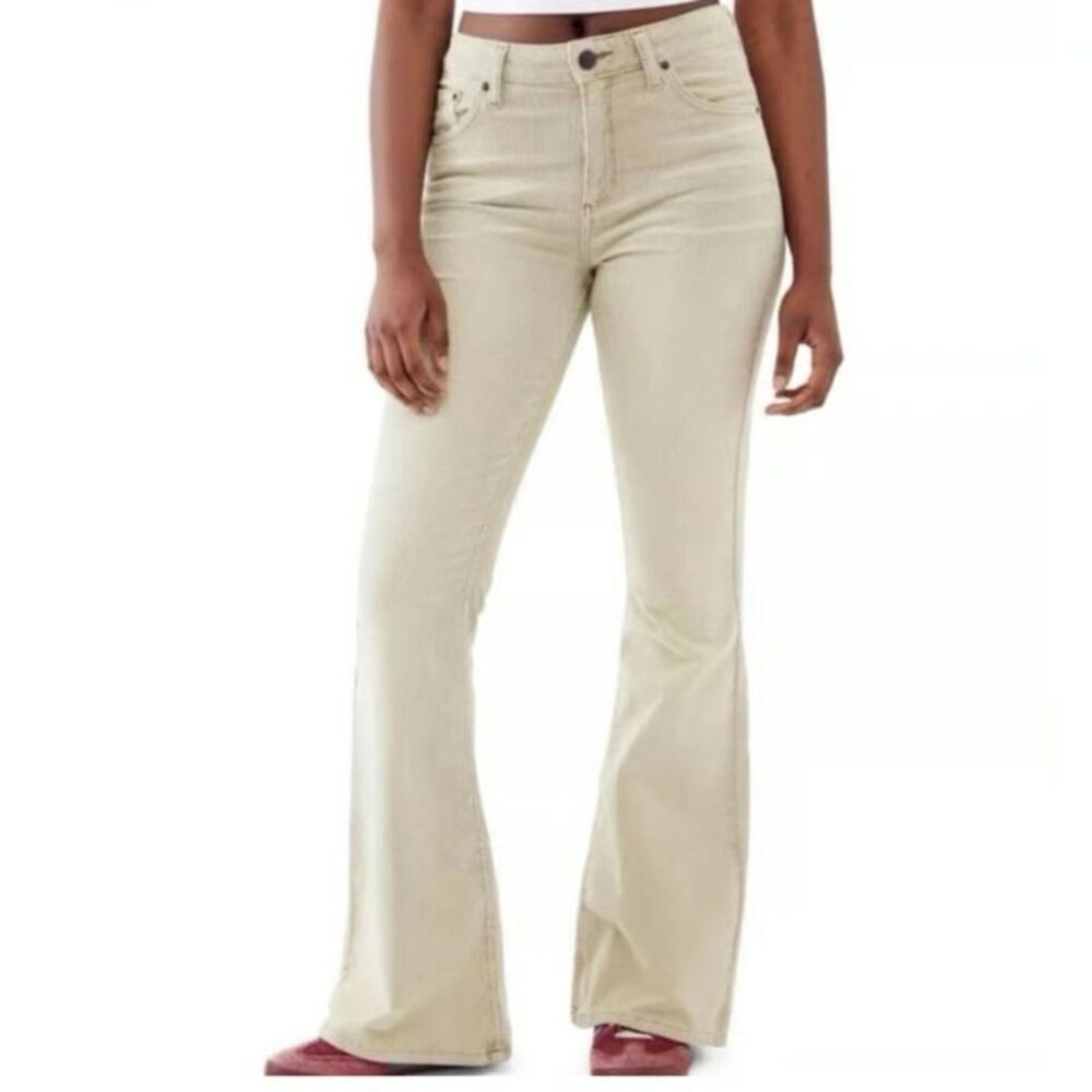 Hollister Women Size 25 Ivory High Rise Flare Bootcut Corduroy Pants Retro Boho
